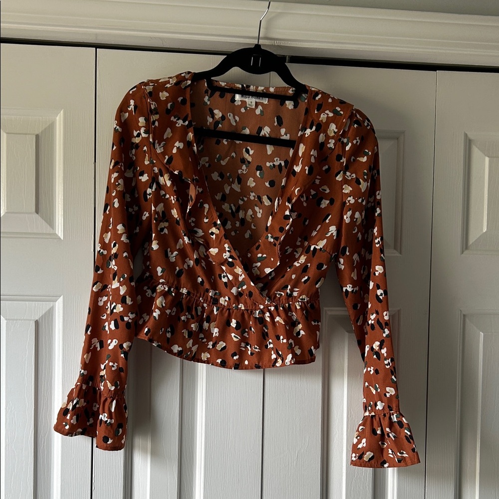 Wild Honey Rust Patterned Wrap Blouse
